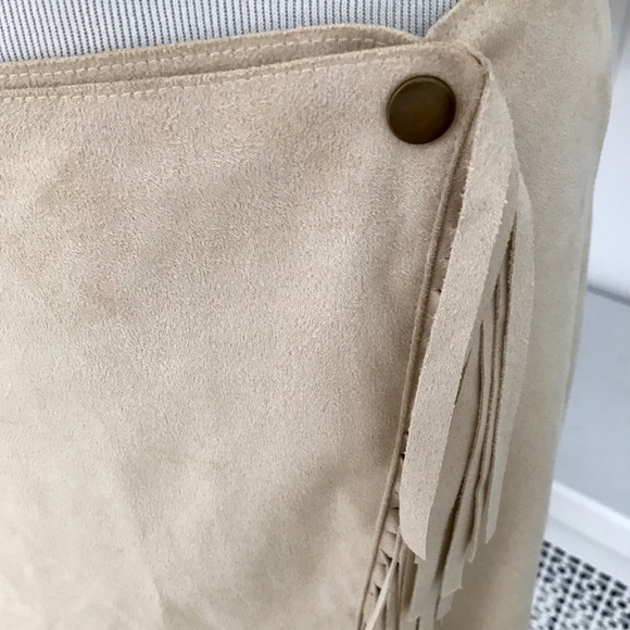 Vegan Suede Fringe Faux Wrap Skirt - Picture 5 of 6
